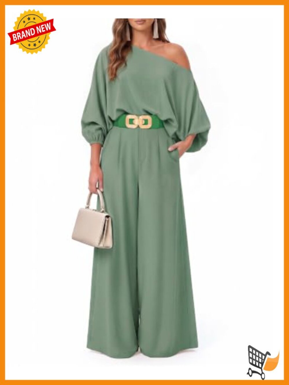 Women 2 Piece Off Shoulder Lantern Sleeve Wide Leg Pants Set